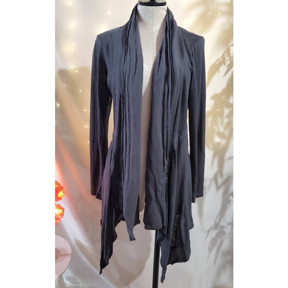 Cut Loose Vintage Womens Linen Open Waterfall Cardigan Size M Gray Lagenlook